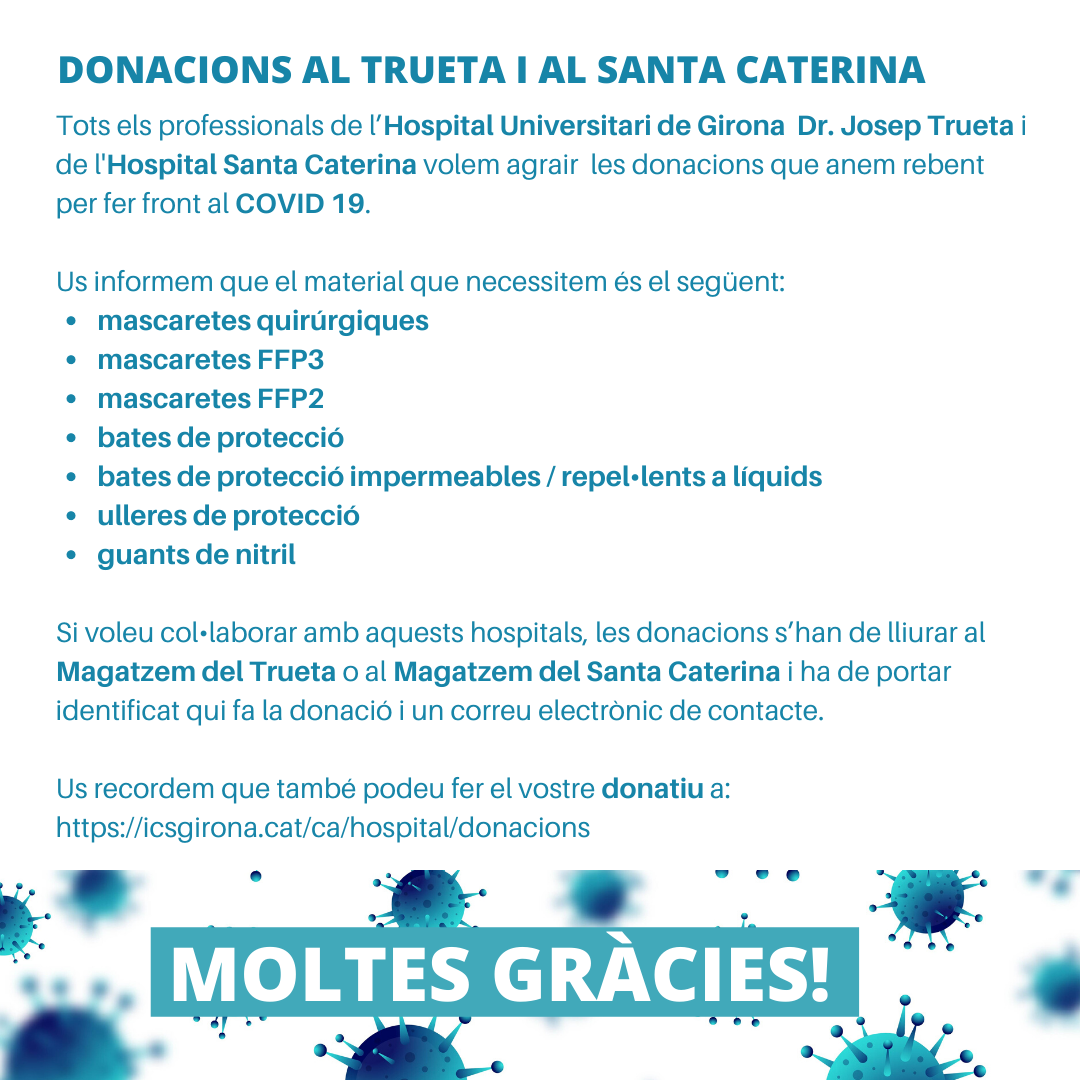 Comunicat de les donacions de material de protecció individual a l'Hospital Josep Trueta