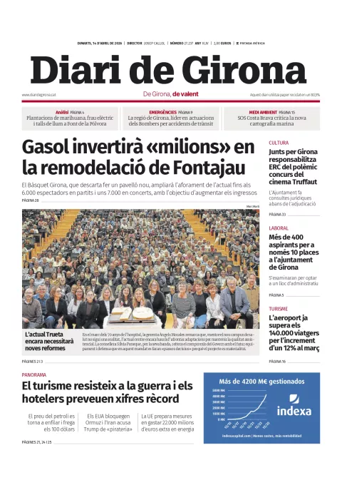 Portada del Diaride Girona del 13 d'abril de 2026, que recull la celebració dels 70 anys del Trueta