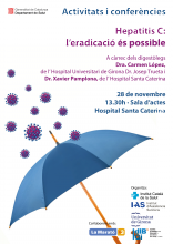Cartell de la conferència amb motiu de La Marató anomenada "Hepatits C: l'eradicació és possible"